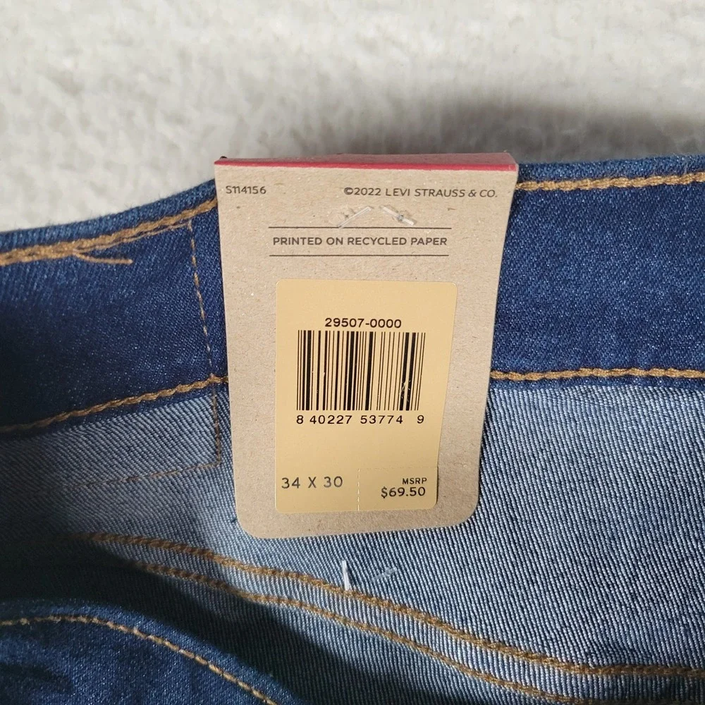 Levi's 502 Taper Jeans Mens 34x30 (Actual 36x30) Dark Indigo Blue Stretch Denim